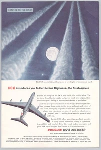 Pubblicità stampa Douglas DC 8 Jetliner Stratosphere Air Travel vintage 1958 ConTrails Moon - Foto 1 di 2