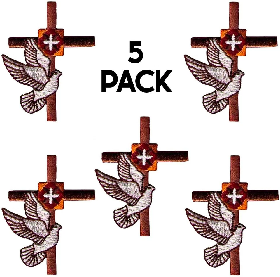 Cross with White Dove (5-Pack) Religious Embroidered Iron On Patch Applique - Image 1 of 2