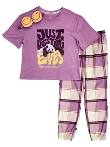 Justice Girls Purple Resting My Eyes Pajamas Shirt, Joggers & Mask Set - Picture 1 of 2