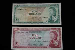 East Caribbean Banknotes $1 & $5 - Picture 1 of 6