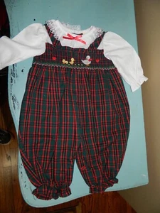 Vintage Kleinkind Mädchen gesmokter Entenküken karierter Pullover Strampler Größe 3-6M (L-28) - Bild 1 von 4