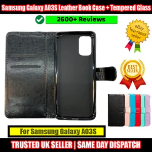 Samsung A03S Leather Flip Wallet Book Case Cover + Tempered Glass Protector - Picture 1 of 12