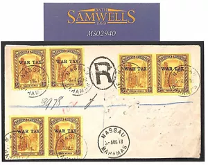 BAHAMAS Nassau Regist'rd *WAR TAX* Multiple Franking Cover Liverpool 1918 MS2940 - Picture 1 of 3