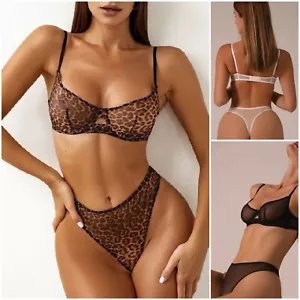 Women Sexy Bra Panty Set Lace Seamless Underwear Set Thong Lingerie See Through - Picture 1 of 27