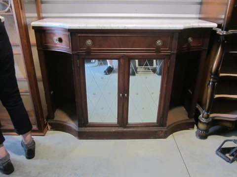 ANTIQUE 30'S SIDEBOARD/BAR DK CHERRY WOOD MANY FEATURES Cover