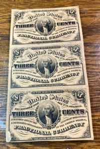 1863 3 Cent Fractional Currency Original XF+ Uncut Sheet of 3 Best Price* CHRC - Picture 1 of 2