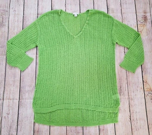 J JILL MEDIUM MD OPEN WEAVE SPRING GREEN 3/4 SLEEVE V NECK SWEATER TOP SHIRT - Picture 1 of 7