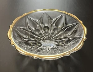 3 Footed 7" Glass Bowl by Anchor Hocking Pattern 920 Clear Teardrop Gold Trim - Picture 1 of 6
