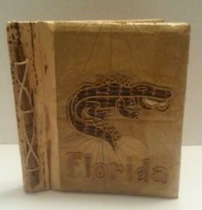 Vintage Crocodile Theme Wood & Faux Leather Photo Album Scrapbook Florida 