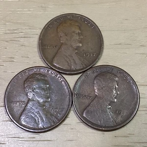 1917 P-D-S Lincoln Wheat Pennies (17S is Woody) - Picture 1 of 4