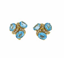 Verdura Blue Topaz Diamond 18k Gold Earrings