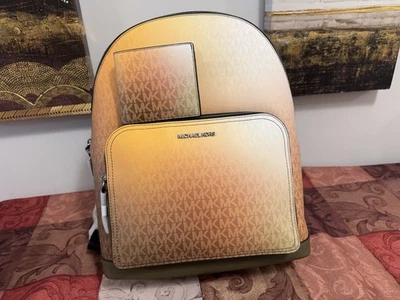 Michael Kors Cooper Ombré Signature Logo Backpack & Wallet In OLIVE COMBO NWT - Image 1 of 4