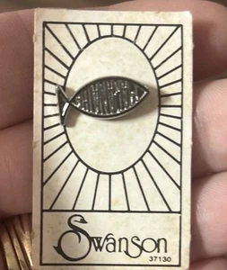 Vintage LAPEL PIN-JESUS/FISH Christian By Swanson Silver - Picture 1 of 1
