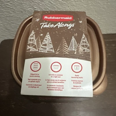 Rubbermaid Take Alongs Christmas Clear Bottom Copper Top Set of 8 Each Deep Sq - Image 1 of 4