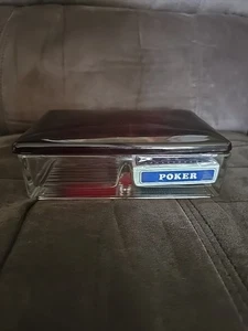 Vintage Glas Spielkarten Halter Box braun Top mit einem Deck Poker Karten - Bild 1 von 6