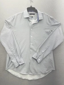 REPORT COLLECTION Men Size L White  Blue Diamond Print LS 4way X4 Stretch Shirt - Picture 1 of 8