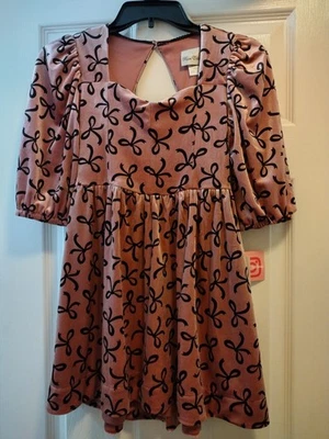 NWT Rare Editions Girls Dress Size 10 – Pink Velvet with Black Bows, $64 Retail - Image 1 of 3