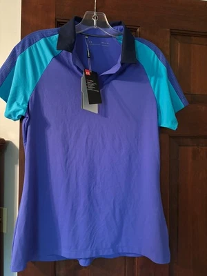 NWT, Under Armour, Women's Heat Gear, Iso-Chill polo, purple/teal, size M - Image 1 of 4