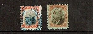 1871-2 U.S.THIRD Issue 2c Org &Blk Washington Silk Lot of 2 Sc#R135 Bluish Paper - Picture 1 of 1
