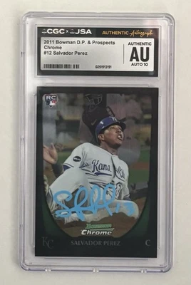 2011 Bowman Draft Chrome #12 Salvador Perez  RC CGC Auth Auto 10 Signed JSA - Image 1 of 2