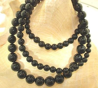COLLAR DE CUENTAS DE BOLA DE CORAL NEGRO GENUINO REDONDO DE UNA HEBRA GRADUADO DE 5-10 MM 24" #1 Foto 1 de 4