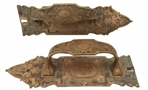 Antique Victorian Art Nouveau Ornate Brass Door Handles Architectural Salvage Cover