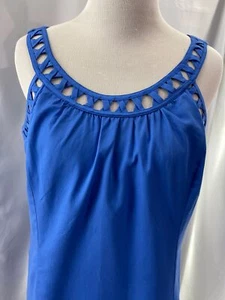 Loft by Ann Taylor Blue Open Neckline Trim Zip Back Sleeveless Midi Dress - Picture 1 of 12