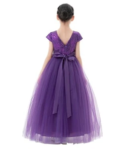 Sequin Flower Girl Dresses Cap Sleeves V-Back Sequin Dress Vintage Toddler Dress - Picture 1 of 50