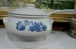 Pfaltzgraff Yorktowne Terrine mit Deckel & Schöpfkelle Steingut grau mit blau #7-160 - Bild 1 von 12