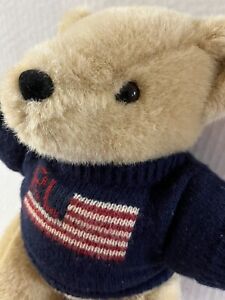 vintage RALPH LAUREN plush teddy bear USA flag sweater 1996