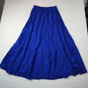 Pinup Fashion Long Maxi Skirt Womens Size M Blue Drawstring Elastic Waist A-Line - Picture 1 of 9