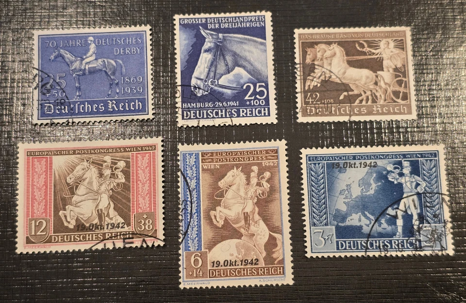 THIRD REICH HORSE RACING BREEDING THOROUGHBREDS  Nazi German NSDAP Stamp lot X 6 - Image 1 of 4