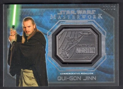 STAR WARS MASTERWORK Topps 2016 MEDALLION CARD SILVER of QUI-GON JINN (10/99) - Image 1 of 3