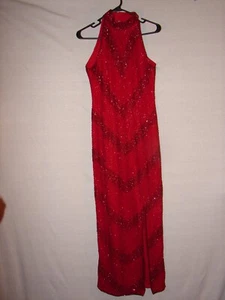Vintage Red 100% Silk Laurence Kazar New York Beaded Dress Timeless Petite s - Picture 1 of 7