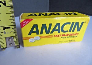 VINTAGE Anacin Fast Pain Relief Aspirin/Caffeine Pain Reliever 30 Coated Tablets - Picture 1 of 9