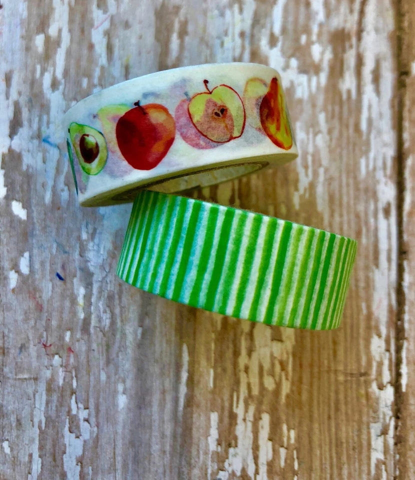 2 Rolls Watercolor Fruit Stripes Washi Tape Decorative Planner Supply  Craft - Image 1 of 1