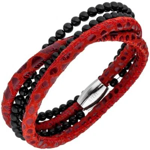 JOBO Armband Leder rot mit Onyx Kugeln und Edelstahl 19 cm Lederarmband - Bild 1 von 1