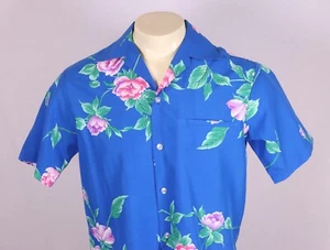 Vintage HILO HATTIE'S M's Medium Cotton Lawn Aloha Shirt Blue Multi Floral Print - Bild 1 von 10