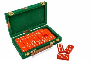 Double Six Professional Jumbo Size Dominoes Set Red., Green Velour Attaché Case - Picture 1 of 4