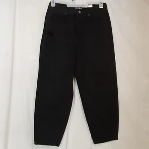 Time and Tru Black Distressed Barrel Jeans High Rise Taper Ankle Size 10 NWT - Picture 1 of 5