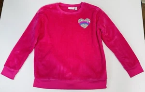 Childrens Place Fuchsia Sequin Heart Furry Sherpa Sweatshirt Top Size XL 14 - Picture 1 of 11