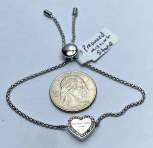 Michael Kors Adjustable Heart Silver Tone Bracelet Pre-Owned Stone Missing #2818 - Picture 1 of 3