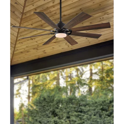 60" Large Outdoor Ceiling Fan Modern Farmhouse Light + Remote Rustic Patio LED - Image 1 of 3