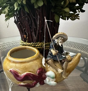 Shiwan Mudman Pescatore Ceramica Piccola Fioriera Vintage. - Foto 1 di 4