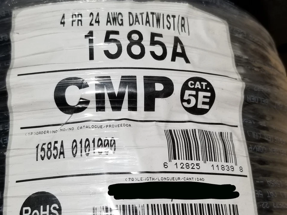 Belden Wire 1585A 24/4p Cat5e Datatwist Network Cable Plenum CMP 1000ft