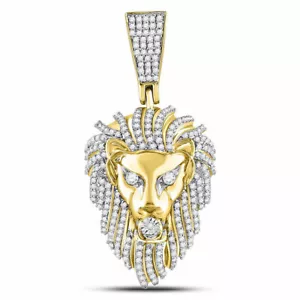 10kt Yellow Gold Mens Round Diamond Lion Head Charm Pendant 1-1/3 Cttw - Picture 1 of 2