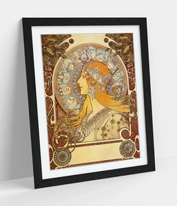 ALPHONSE MUCHA ZODIAC -ART FRAMED POSTER PICTURE PRINT ARTWORK- GOLD BROWN - Picture 1 of 10