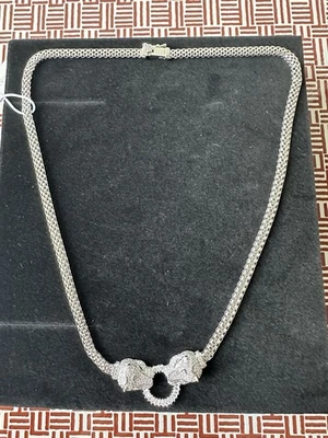 Collar Dos Cabezas Tigre Fino Plateado Circonita Cúbica Ojos Verdes Circonita Foto 1 de 4