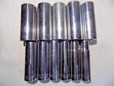 11 Pc. USA Craftsman(-G-) 1/2" Dr. Deep Socket Set-1/2"-1 1/8"-Clean-3 Light Etc - Image 1 of 4