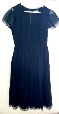 WAYWARD FANCIES eShakti Black V Neck Ruffle Mesh/Tulle Maxi Dress Size L 12/14 - Image 1 of 4